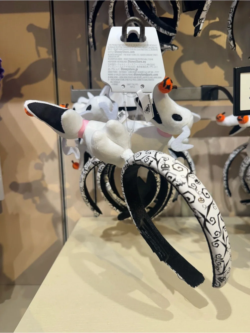 Disney Disneyland Zero Plush Ears Headband with Black-and-White Skull Band